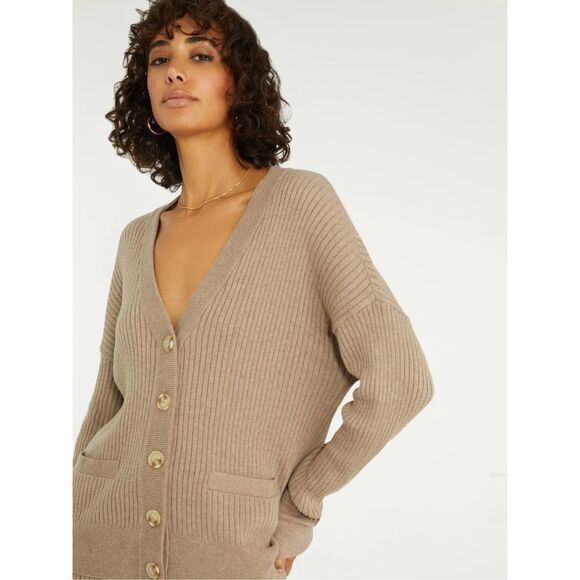 NWT Sanctuary Women’s Ribbed V-Neck Cardigan Sweater Heather Truffle M - Picture 1 of 10
